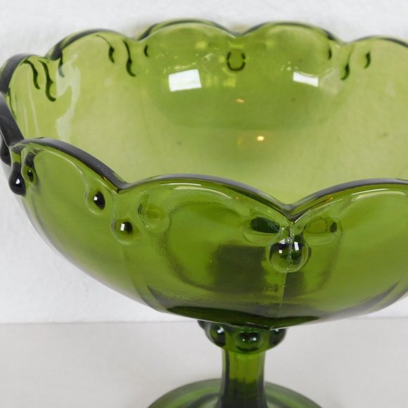 Indiana Glass Garland Avacado Green Pedestal Compote Bowl 7.5" tall VINTAGE - Picture 5 of 8